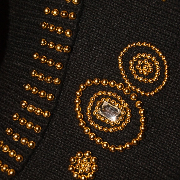 VINTAGE Black Beaded Cowl Neck Tunic Sweater sz S - Picture 6 of 8